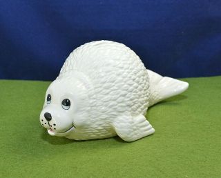 Vintage White Seal Ceramic Pottery Money Box Savings Bank Sea Animal Figurine