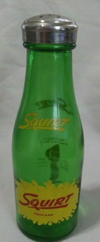 One Vintage 1948 Squirt Soda - Glass Bottle Salt & Pepper Shaker - Metal Cap.