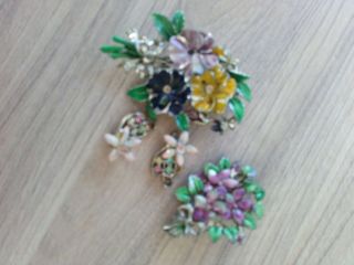 Vintage Brooches And Pair Clip On Earrings