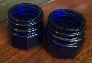 Vintage Mid Century 1.  5” (two) Deep Cobalt Blue Noxema Jars W/out Lids