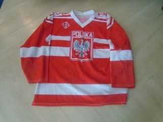 Iihf Poland Vintage Tackla Game Worn Red Jersey 4 Nobr Great Wear