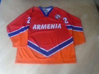 Iihf Armenia Game Worn Red Jersey 22 Mazmanian Tackla