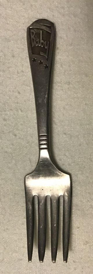 Vintage Imperial Silver Plate Baby Fork With Raised Letters " Baby " & 3 Stars