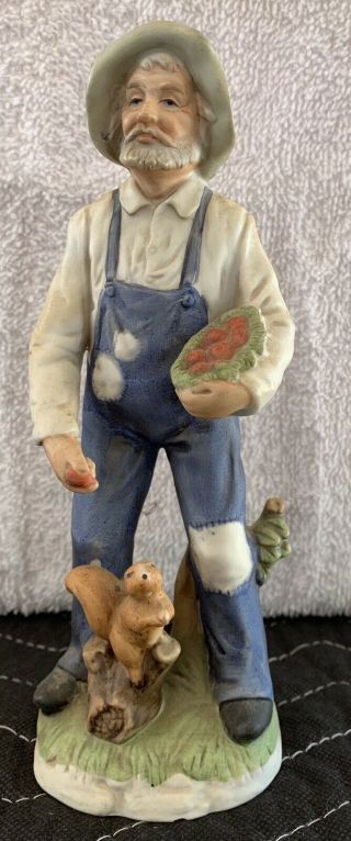 Vintage Collectible Homco 8 " Figurine 1409,  Old Man With Basket And Squirrel