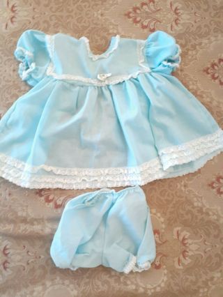 Vintage 2 Pc Doll Dress & Panty Blue With White Lace
