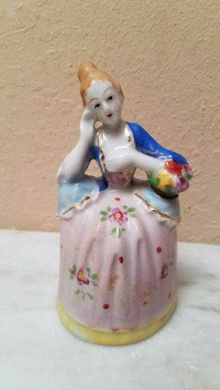 Vintage Hand Painted Victorian Lady Miniature Porcelain Figurine Bell Japan
