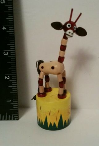 Vintage Giraffe Dancing Push Button Puppet Wood Toy Art Wooden Hand Painted