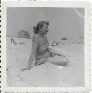 2 Vintage Photos Woman On The Beach In Swimsuit Looking Away York