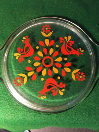 Vintage Pyrex Glass Lid With Roosters 474 - C32 7.  5 Inches Some Scratches In Paint