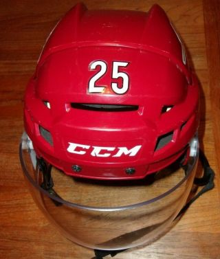 (AHL) Tucson Roadrunners Jeremy Gregoire game - worn 25 red helmet with HFC decal 2