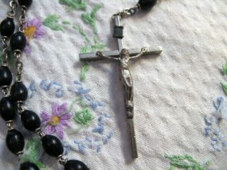 Vintage Crusafix Catholic Rosary Beads Religious Black Beads 22 "