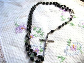 Vintage Crusafix Catholic Rosary Beads Religious Black Beads 22 