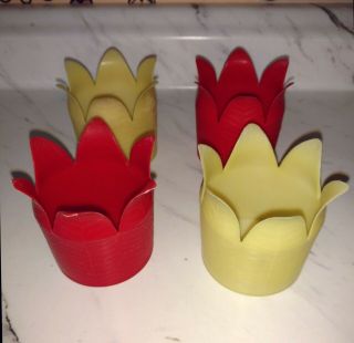 Vintage Set Of 4 Dapol Plastics Red And Yellow Tulip Flared Plastic Coasters