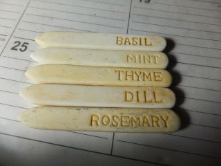5 Vintage Ceramic Herb Garden Plant Stake Markers Basil Dill Thyme Rosemary