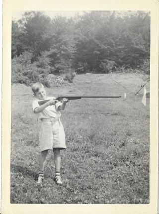 Vintage Photo Boy Holding Pointing Rifle 1940 Lordsville Lordville York Ny