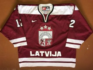 2005 Wc Retro Iihf Latvia Latvija Gameworn Ice Hockey Jersey Nike Size 56 12