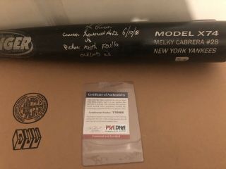 Melky Cabrera Autograph Game Cracked Bat Signed And Inscribed Yankees Psa