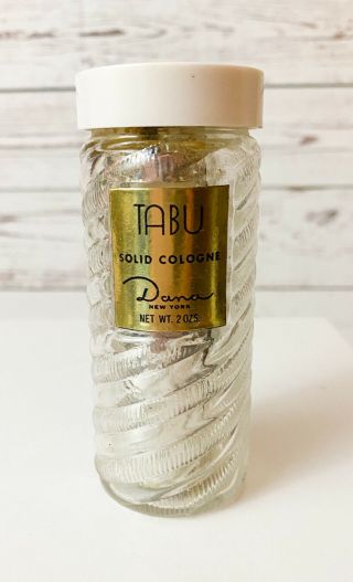 Vintage Tabu Solid Cologne By Dana Glass Tube Jar 2 Oz 1970’s 1980’s Beauty