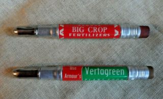 2 Vintage Advertising Bullet Pencil Vertagreen Plant Food Big Crop Fertilizers