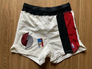 Portland Trailblazers Game Worn Issued Shorts Sand Knit Jersey Size 32 1989