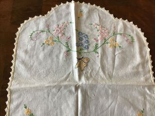 Vintage Embroidered Dresser Scarf Or Table Runner 41” X 16.  5” 3