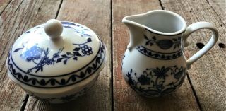 Vtg.  Blue Onion Porcelain Lidded Sugar Bowl & Creamer From Zwiebelmuster Germany