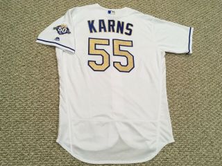 NATE KARNS size 48 55 2018 Kansas City Royals Game Jersey Issued 50 yrs patch 3