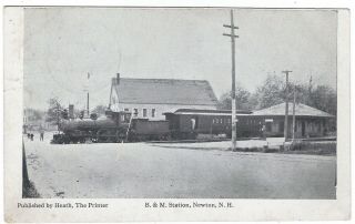 B.  & M.  Train Station,  Newton,  Hampshire Vintage Postcard