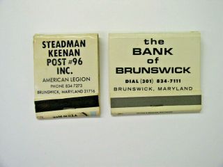 Two Vintage Brunswick Bank & Ameican Legion Md Matchcover Cover Matchbooks