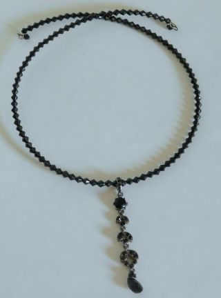 Sweet Vintage Monet Black Beaded Wire Wrap Choker Necklace Drop Pendant