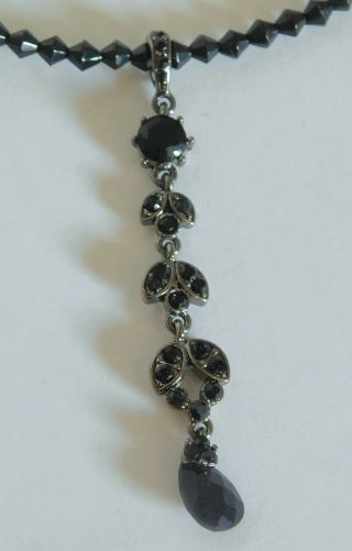 Sweet Vintage Monet Black Beaded Wire Wrap Choker Necklace Drop Pendant 2