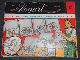 Vintage 1940s Vogart Embroidery Iron - On Transfer 127 Kitchen Towels Pot Holders