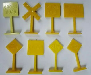 1954 Vintage Cracker Jack Prize Toy Set Of Eight Traffic Signs Stand Up