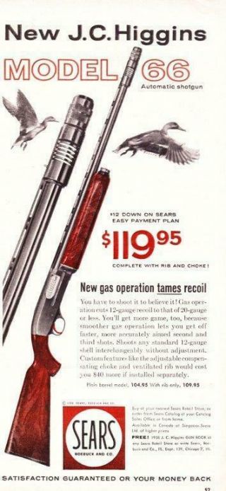 1958 Sears J C Higgins Model 66 Shotgun Ad Vintage Cabin Art
