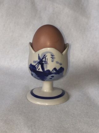 Vintage Egg Cup Delft Hand Painted Blue Porcelain 3 " Holland Windmill Floral