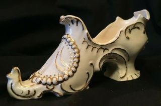 Vintage Bone China Shoe Figurine,  White With Gold Trim C.  1950