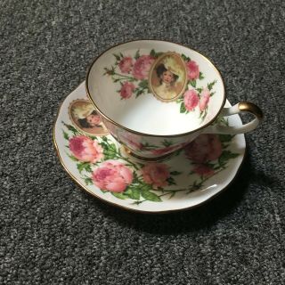 Vintage 1991 Avon Honor Society Tea Cup & Saucer - Pink Roses Gold Trim