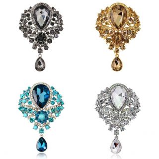 Vintage Rhinestone Brooch Glass Pendant Women Clothes Pin Badges Jewelry C P5