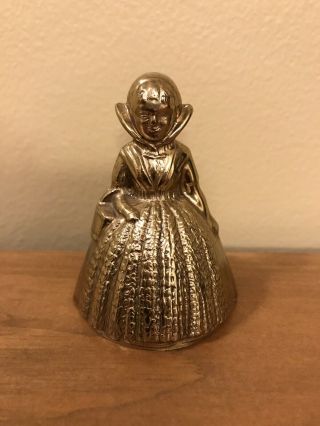 Vintage English Brass Bell Victorian Lady In An Edwardian Dress 2 3/4 " Tall