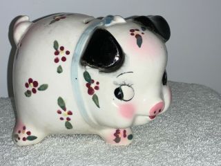 Vintage Ceramic Pig Piggy Bank With Flower Design - Japan