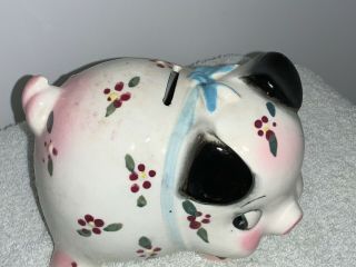 Vintage Ceramic Pig Piggy Bank With Flower Design - Japan 2