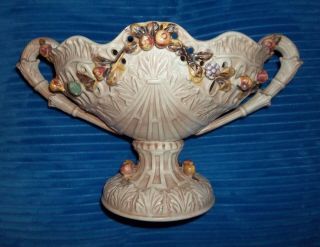 Vintage Lenwile Ardalt Artware Pedestal Bowl Passion Flower Fruit Vine Numbered