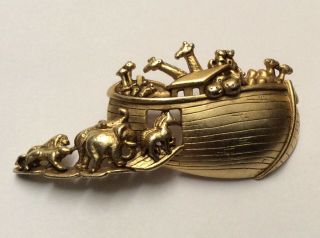 Vintage Signed Ajc Noah’s Ark Animals Gold Tone Pin Brooch