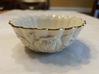 Vintage Lenox Ivory Bowl With Gold Trim Embossed Rose 4 1/4 " W/ Scalloped Edge