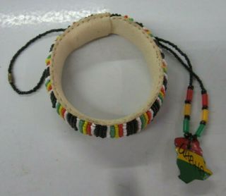 Vintage Handmade African Beaded Bracelet And 18 " Necklace - Ghana