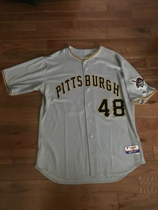 2010 PITTSBURGH PIRATES GIANTS JAVIER LOPEZ GAME WORN ROAD JERSEY MLB HOLO 2