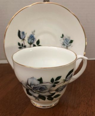 Vintage Sunderland Bone China Tea Cup And Saucer Blue Roses Made In England