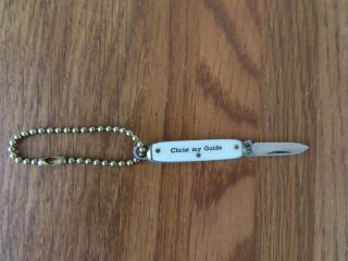 Vintage Small Pocket Jack Knife Usa " Christ My Guide " Imprint