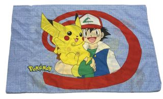 Vintage Pokemon Pillow Case 1998 Nintendo Bedding 90s Pikachu Ash