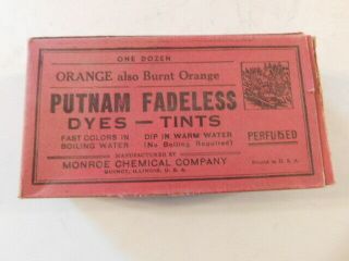 Vintage Putnam Fade Less Dye Packs & Box Orange Color 9 Packs Burnt Orange